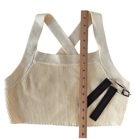House of Harlow 1960 Woman's Criss Cross Ribbed Knit Crop Top Size L Yellow - Picture 6 of 6